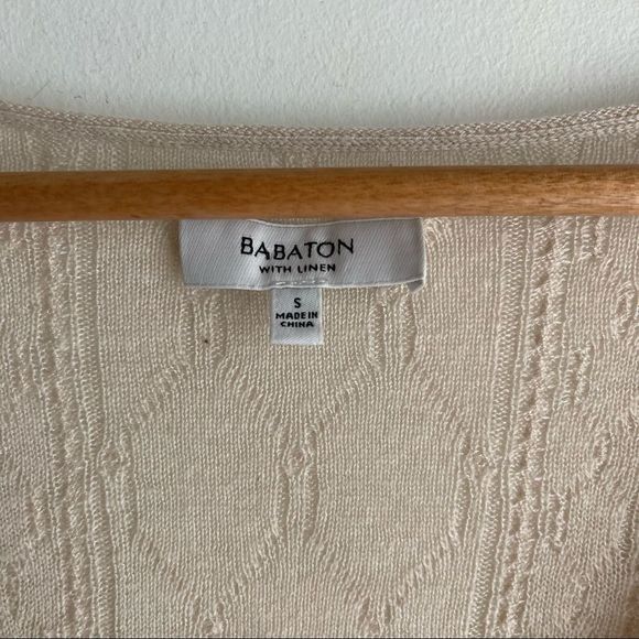 Babaton Cream V-Neck Cable Knit Linen Blend Long Line Sweater Size Small - Picture 5 of 6